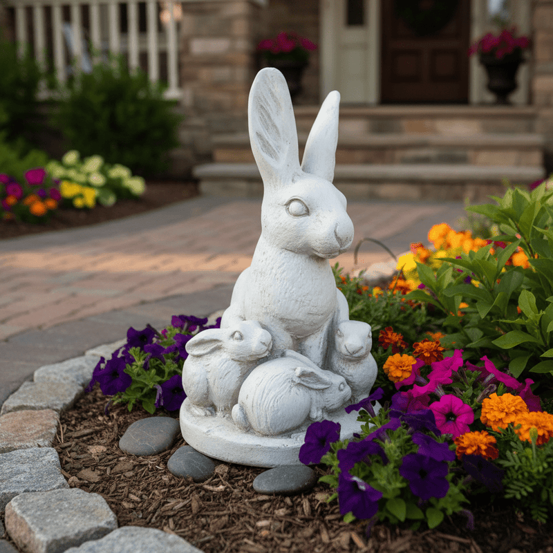 Rabbit and Bunnies Garden Statue (11-Inch)