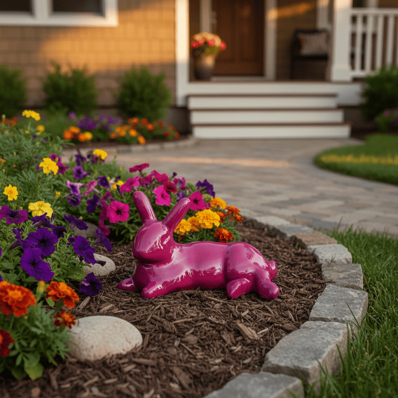 Rabbit Garden Statue (8 - Inch) Side Angle