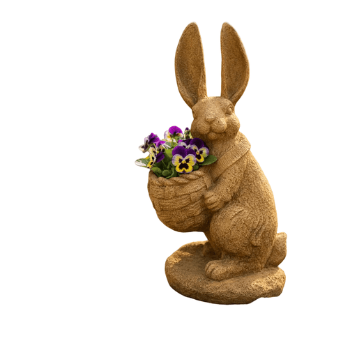 Rabbit with Basket Garden Statue (14.5 - Inch) Side View