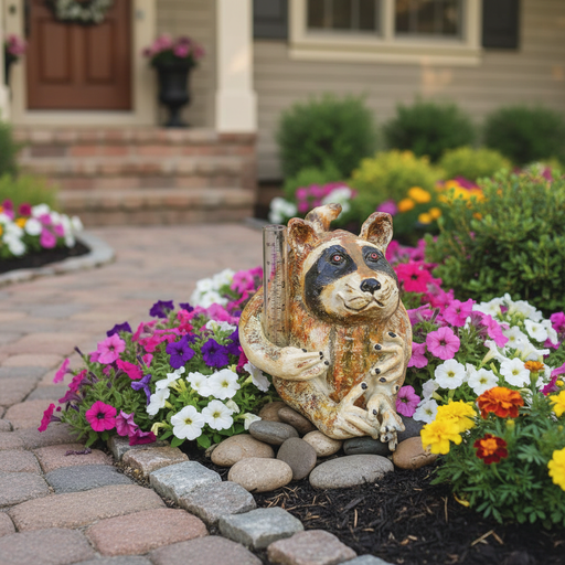 Raccoon Garden Statue (8 - Inch) Side Angle