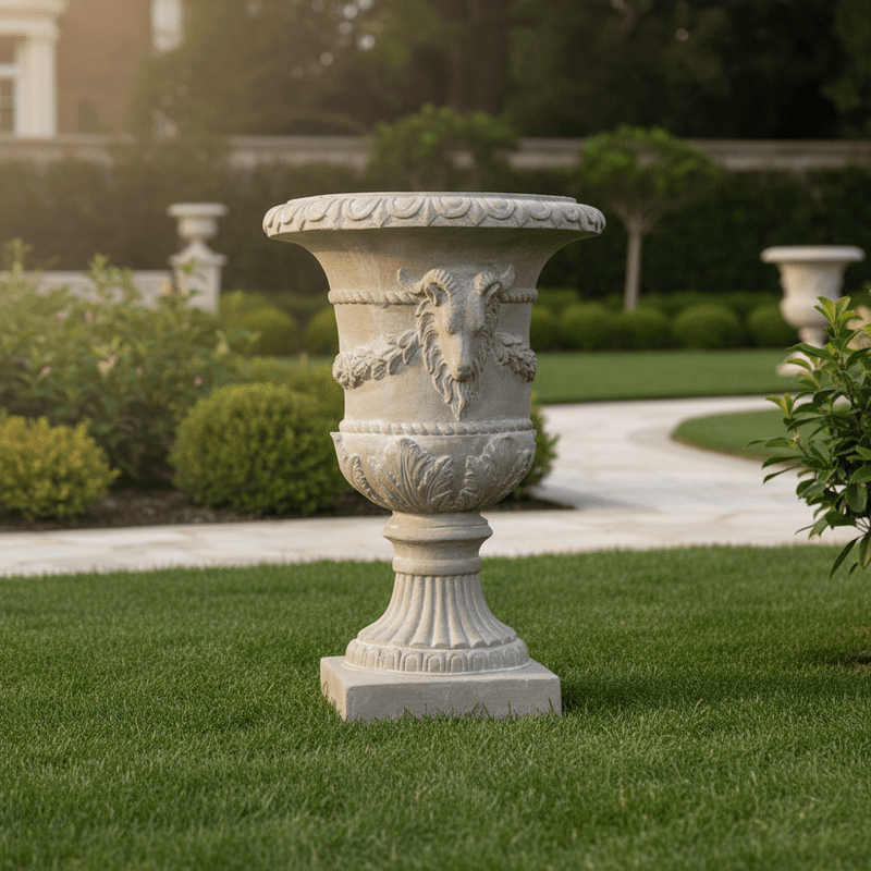 Ram and Garland Outdoor Statue (31 - Inch) Side Angle