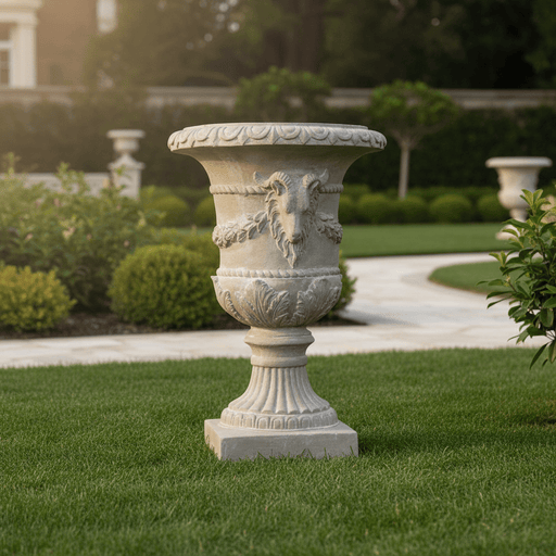 Ram and Garland Outdoor Statue (31 - Inch) Side Angle