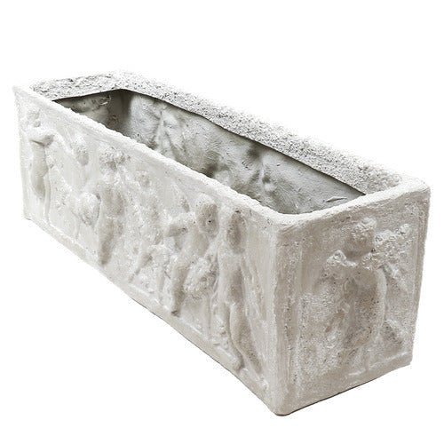 Rectangular Cherub Window Box Planter Outdoor Statue (12 - Inch) Side Angle