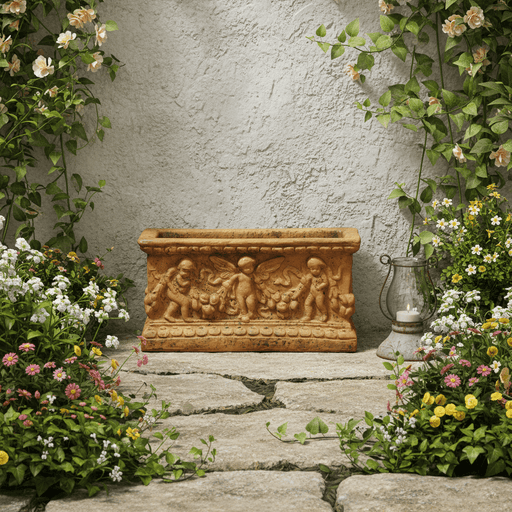 Rectangular Cherub Window Box Planter Outdoor Statue (8-Inch)