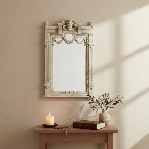 Rectangular Mirror With An Ornate Frame With Cherub Head (8-Inch)