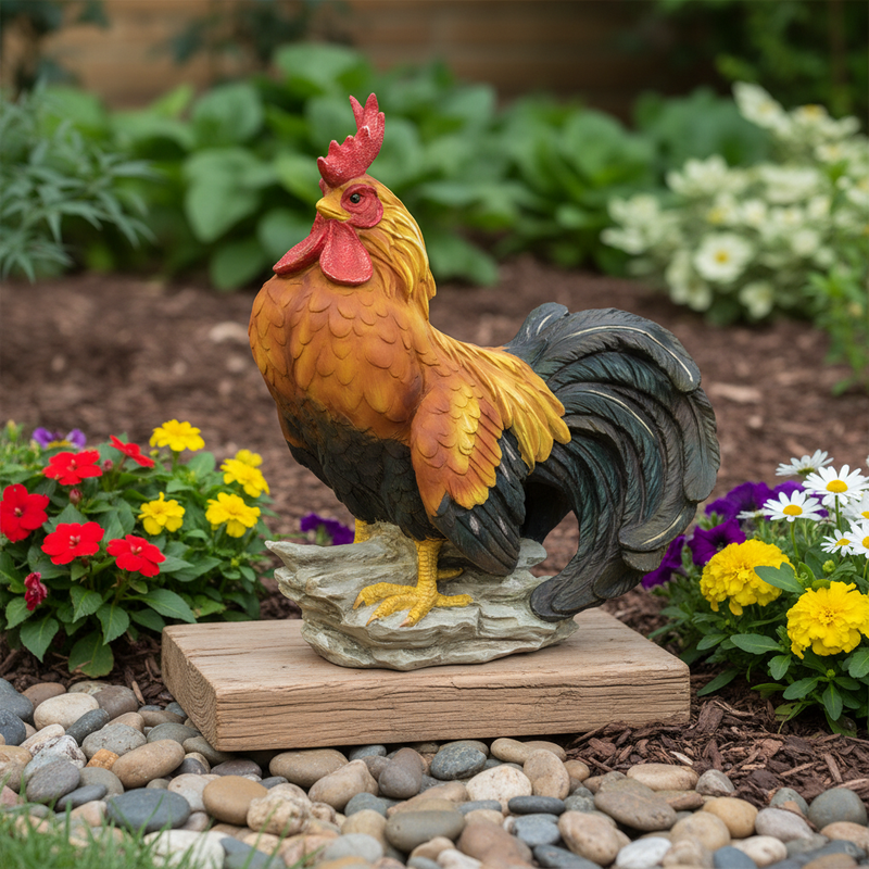 Rooster Bird Garden Statue (14 - Inch) Side Angle