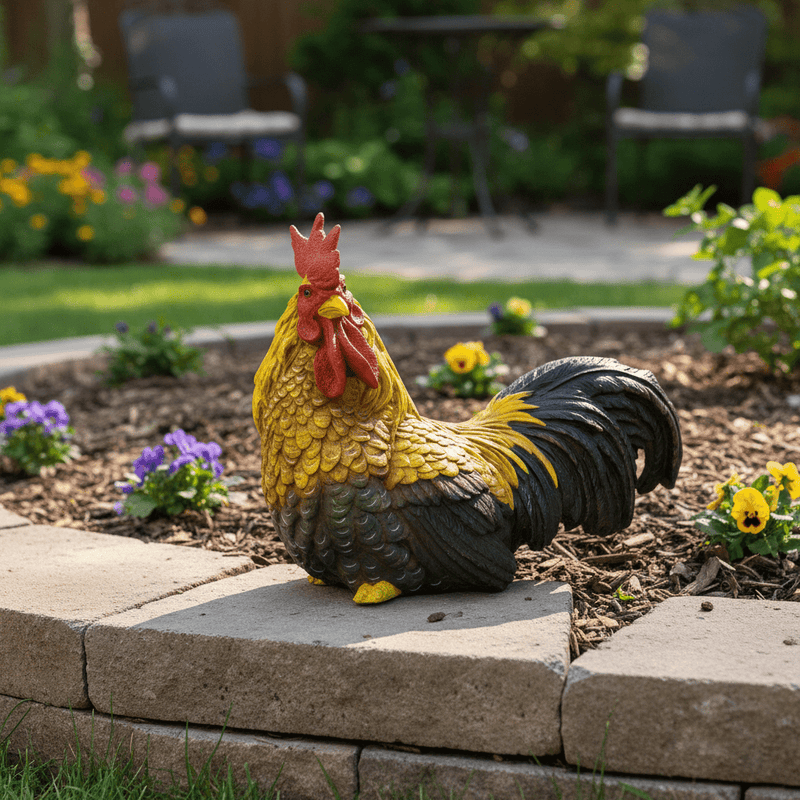 Rooster Garden Statue (15 - Inch) Side Angle