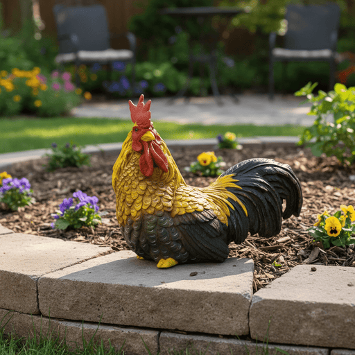 Rooster Garden Statue (15 - Inch) Side Angle