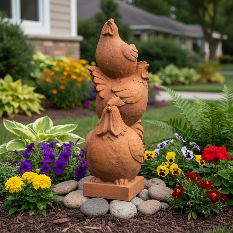 Rooster Garden Statue (17 - Inch) Side Angle