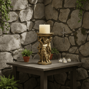 Round Cherub Candleholder Outdoor Statue (12 - Inch) Side Angle