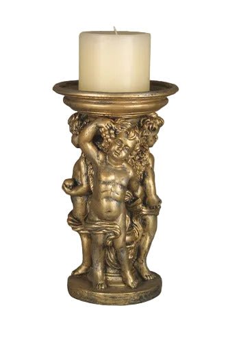 Round Cherub Candleholder Outdoor Statue (12-Inch)