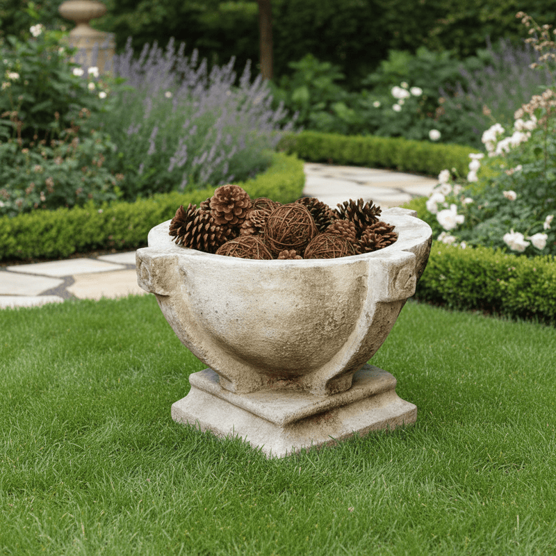 Round Prairie Pot Outdoor Statue (17 - Inch) Side Angle