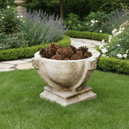 Round Prairie Pot Outdoor Statue (17 - Inch) Side Angle