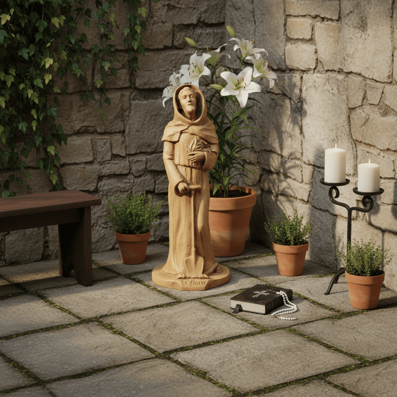 Saint Fiacre Religious Statue (12 - Inch) Side Angle