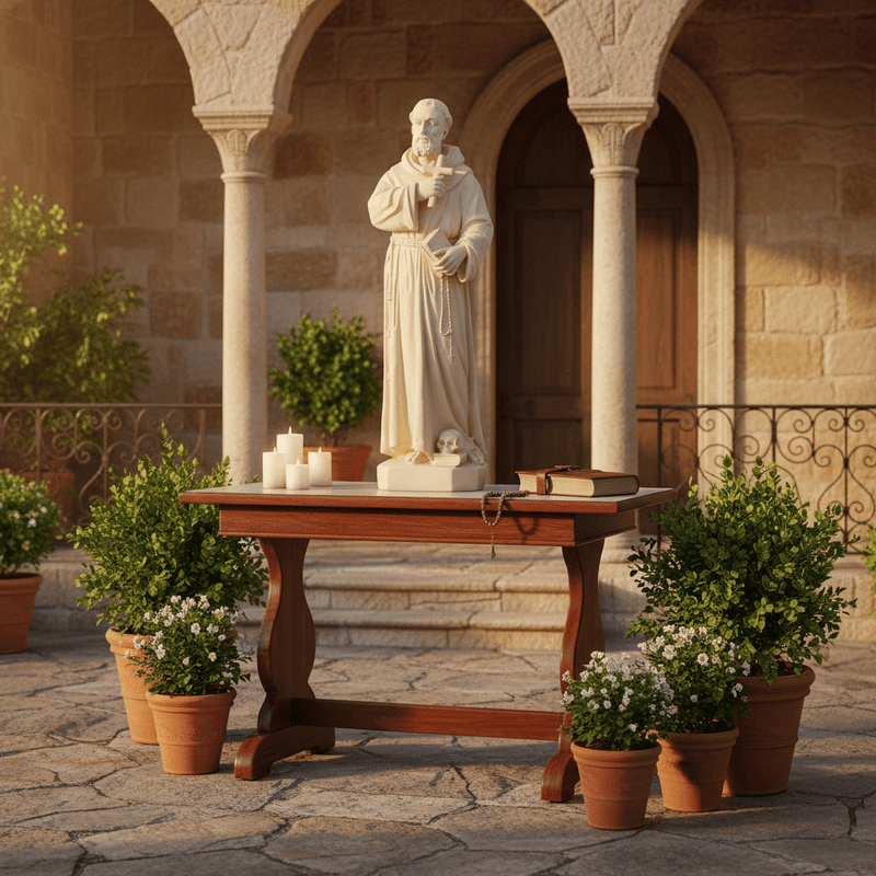 Saint Francis Holding Cross Statue (38 - Inch) Side Angle
