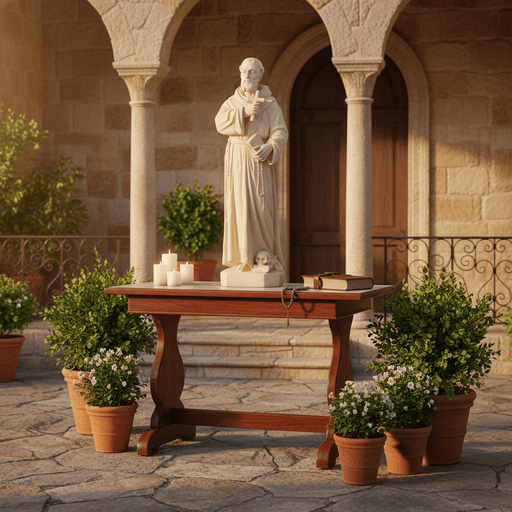 Saint Francis Holding Cross Statue (38 - Inch) Side Angle