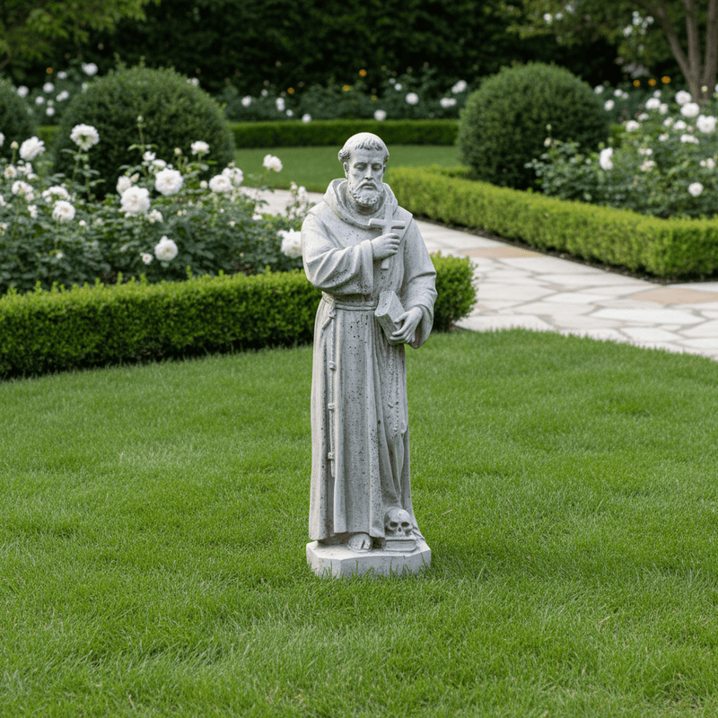 Saint Francis Holding Cross Statue (38 - Inch) Side Angle