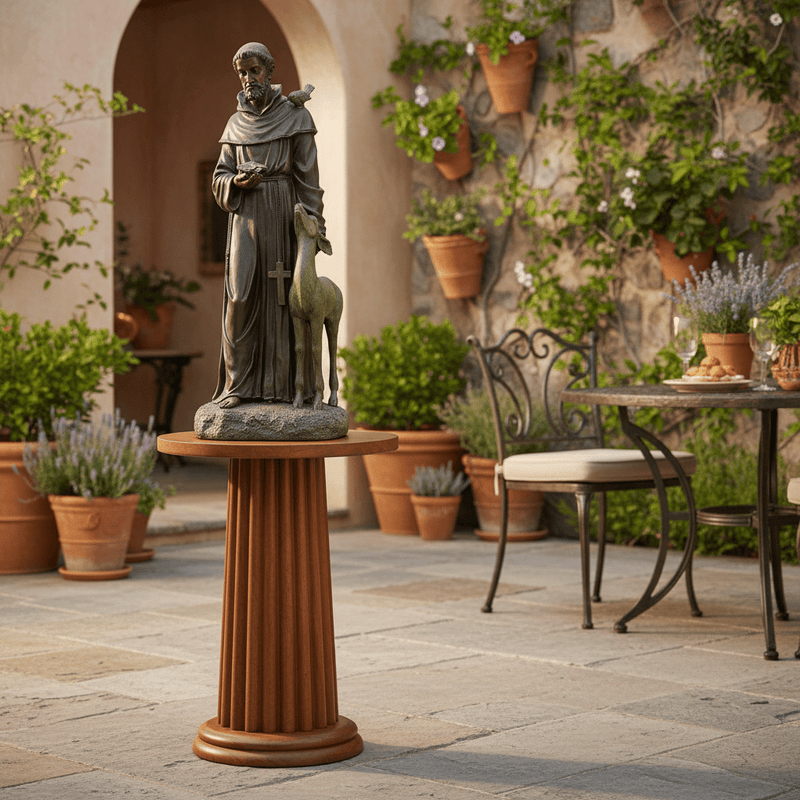 Saint Francis with Petting Deer Statue (37 - Inch) Side Angle