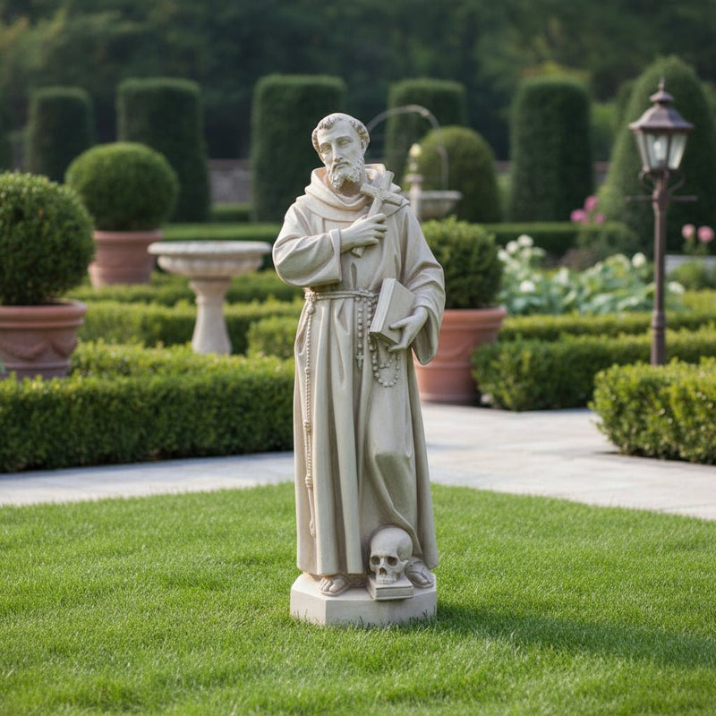 Saint Francis with Skull and Cross Statue (63 - Inch) Side Angle