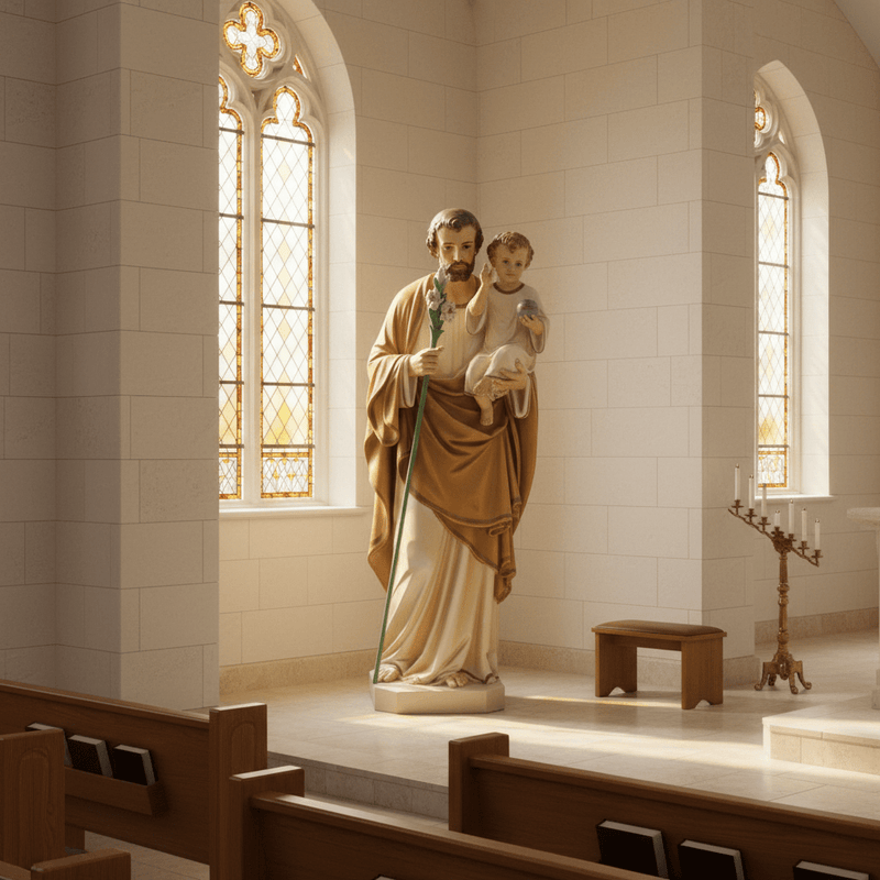 Saint Joseph with Child and Lily Statue (65 - Inch) Side Angle
