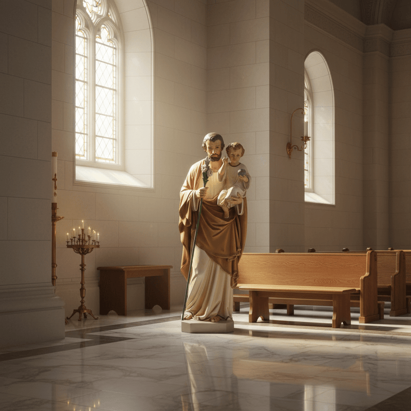 Saint Joseph with Child and Lily Statue (65 - Inch) Side Angle