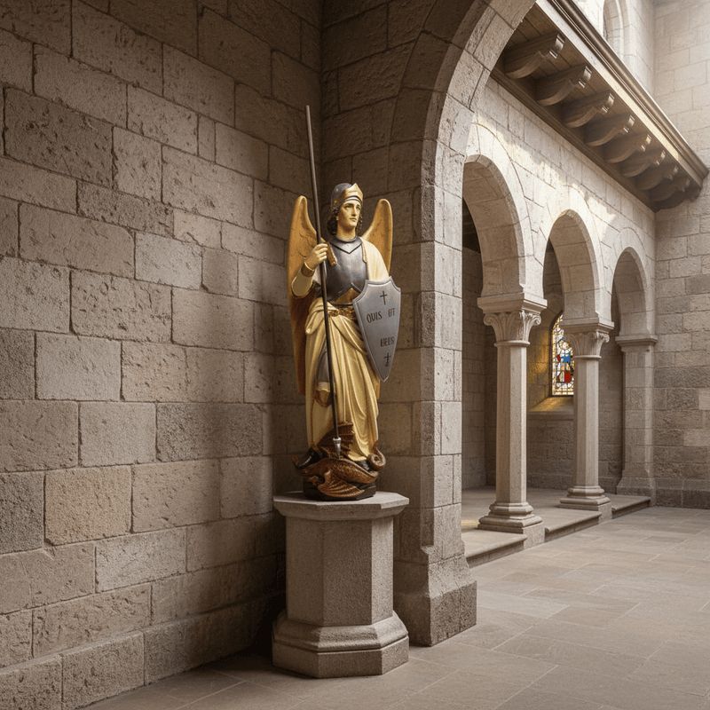 Saint Michael Shield Statue (55 - Inch) Side Angle
