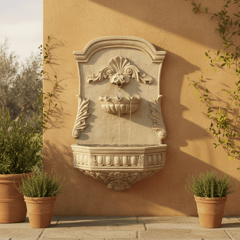 Scroll Garden Wall Fountain (29 - Inch) Side Angle