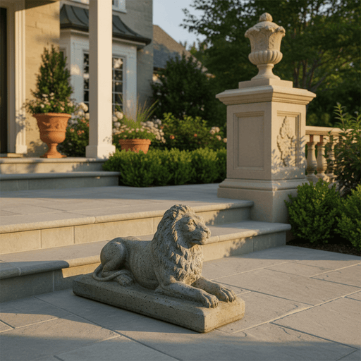 Sentinel Lion Small Garden Statue (8 - Inch) Side Angle