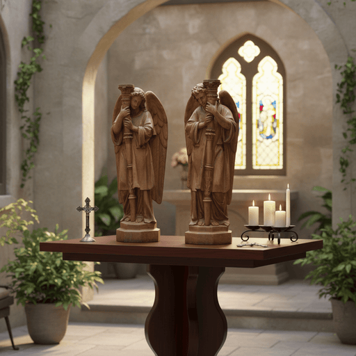 Set of Large Winged Guardian Angels with Candleholder Outdoor Statue (27 - Inch)