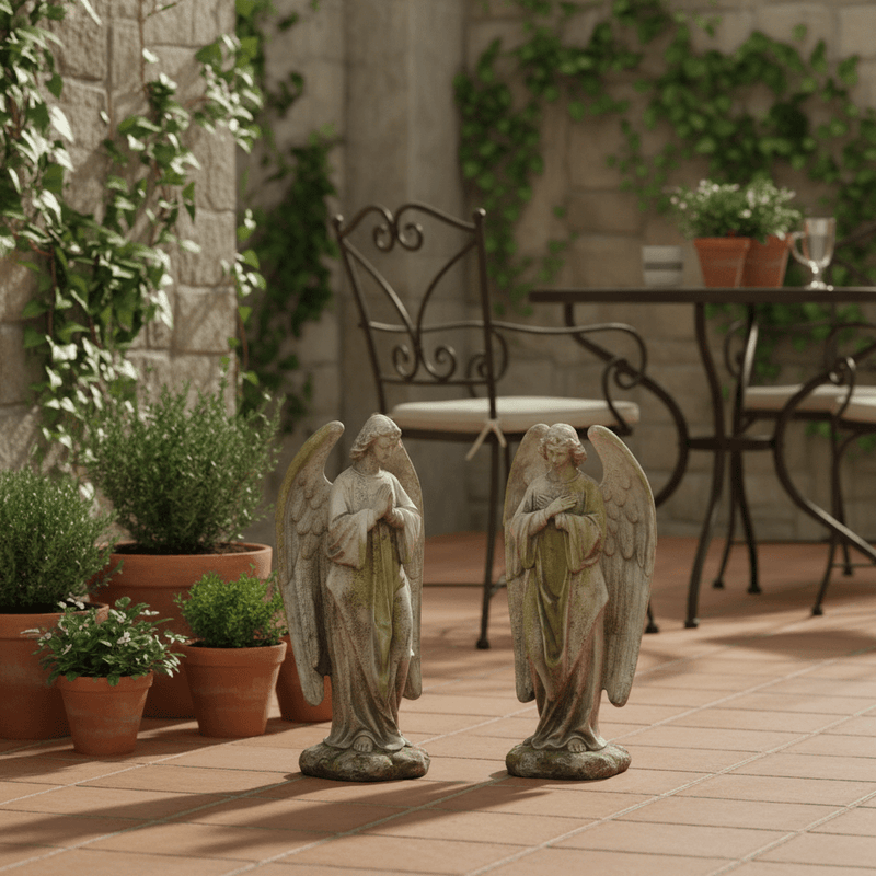Set of Sympathy Praying Angels Outdoor Statue (18 - Inch) Side Angle