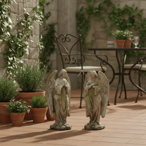Set of Sympathy Praying Angels Outdoor Statue (18 - Inch) Side Angle