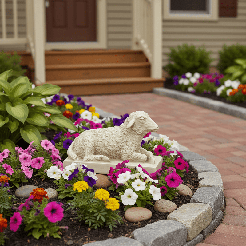 Sheep Garden Statue (8 - Inch) Side Angle