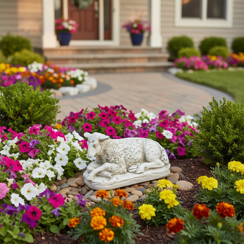 Sheep Garden Statue (8 - Inch) Side Angle