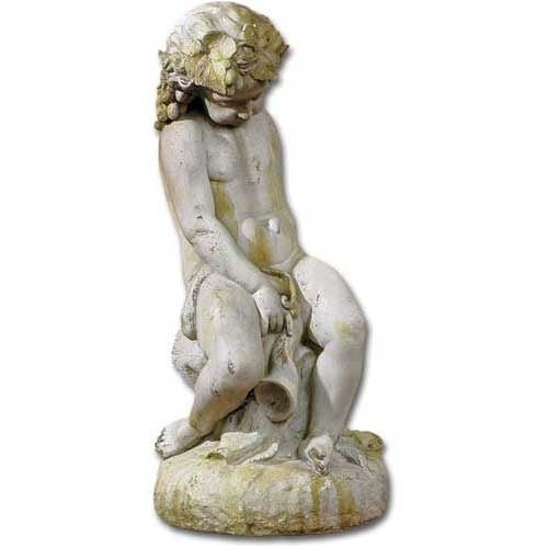 Sitting Cherub With A Horn. Outdoor Statue (34 - Inch)