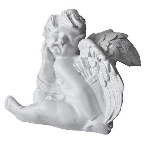 Sitting Cute Cherub With Hand On Cheek Outdoor Statue (12-Inch)