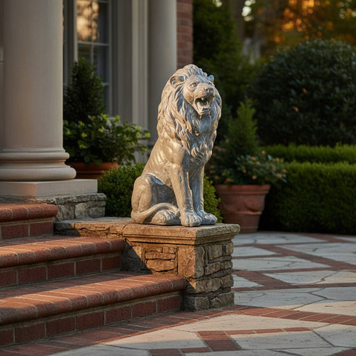 Sitting Lion Garden Statue (23 - Inch) Side Angle