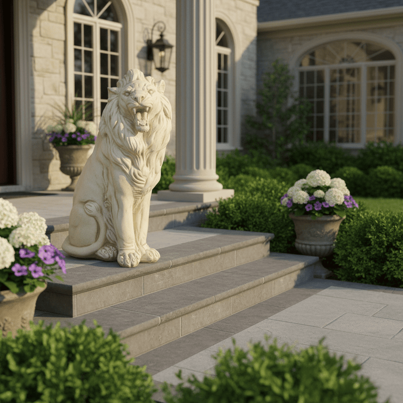 Sitting Lion Garden Statue (23 - Inch) Side Angle