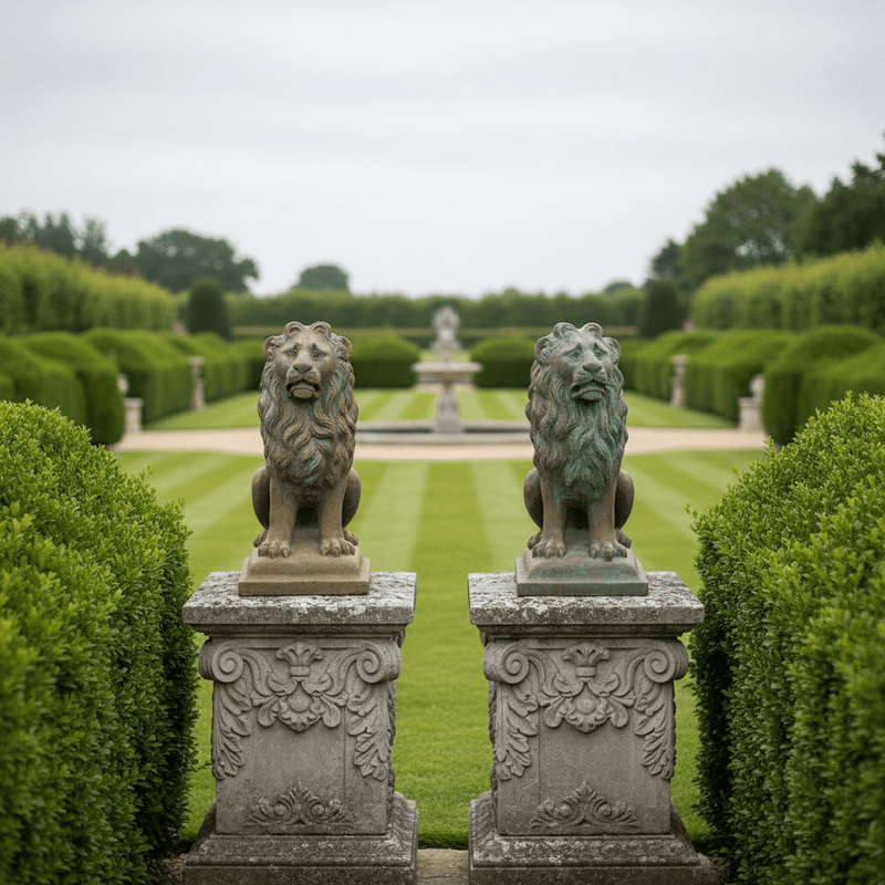 Sitting Lion Garden Statue (24 - Inch) Side Angle