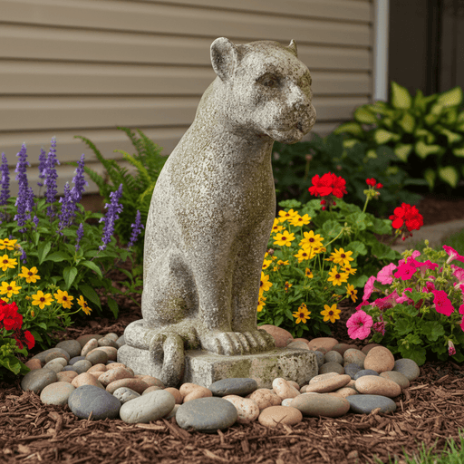 Sitting Panther Garden Statue (22 - Inch) Side Angle