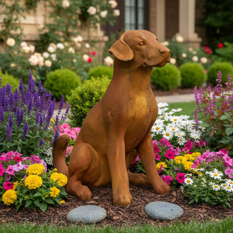Sitting Puppy Dog Garden Statue (20 - Inch) Side Angle