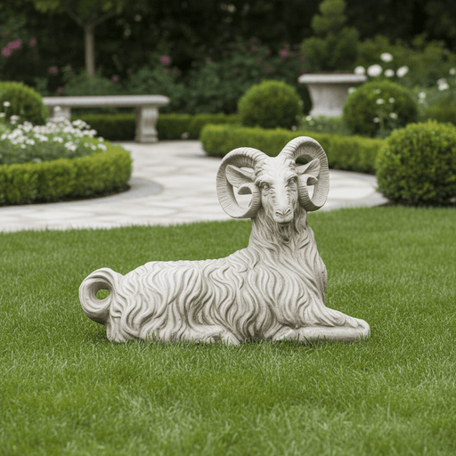 Sitting Ram Garden Statue (30 - Inch) Side Angle