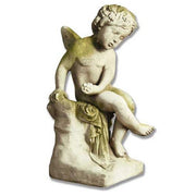 Sitting Winged Cherub on base. Outdoor Statue (21 - Inch)