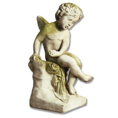 Sitting Winged Cherub on base. Outdoor Statue (21 - Inch)