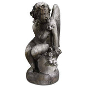 Sitting Winged Cherub With Doll Outdoor Statue (34 - Inch)