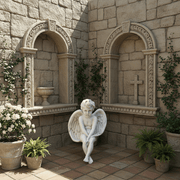 Sorrowful Winged Cherub Outdoor Statue (24 - Inch) Side Angle