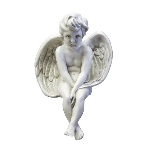 Sorrowful Winged Cherub Outdoor Statue (24 - Inch)