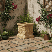 Square planter with Winged Cherubs Outdoor Statue (8 - Inch) Side Angle