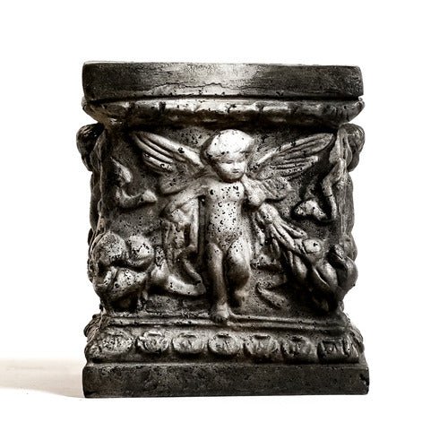 Square planter with Winged Cherubs Outdoor Statue (8 - Inch) Different Angle