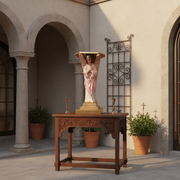 Standing Angel Pedestal Holding A Chalice Outdoor Statue (38 - Inch) Side Angle
