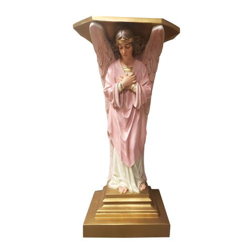 Standing Angel Pedestal Holding A Chalice Outdoor Statue (38 - Inch) Side View